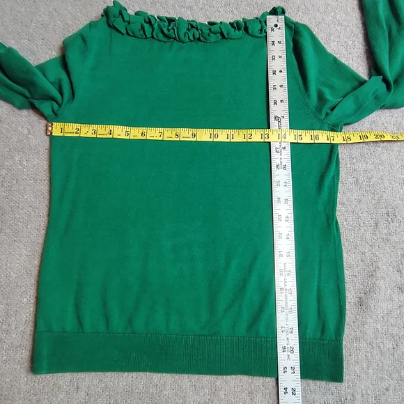 Talbots Sweater Women's Size Medium Green Silk Long Sleeve Fringe Scoop - Picture 6 of 8